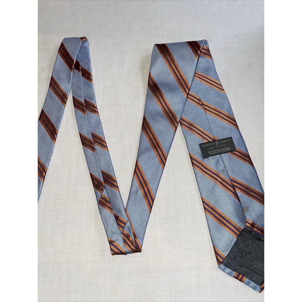 Robert Talbott Men’s Dress Tie Size 58” Blue Orange Striped Silk Business Formal